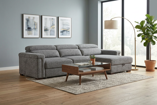 Lucious Gray Double Slider Power Sectional Sofa w/ Storage LAF Chaise