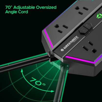 Multiprise Parafoudre Gaming 4000J - Charge rapide USB-C PD 20W, 6 prises espacées, Éclairage RVB, Cordon 1,80 m