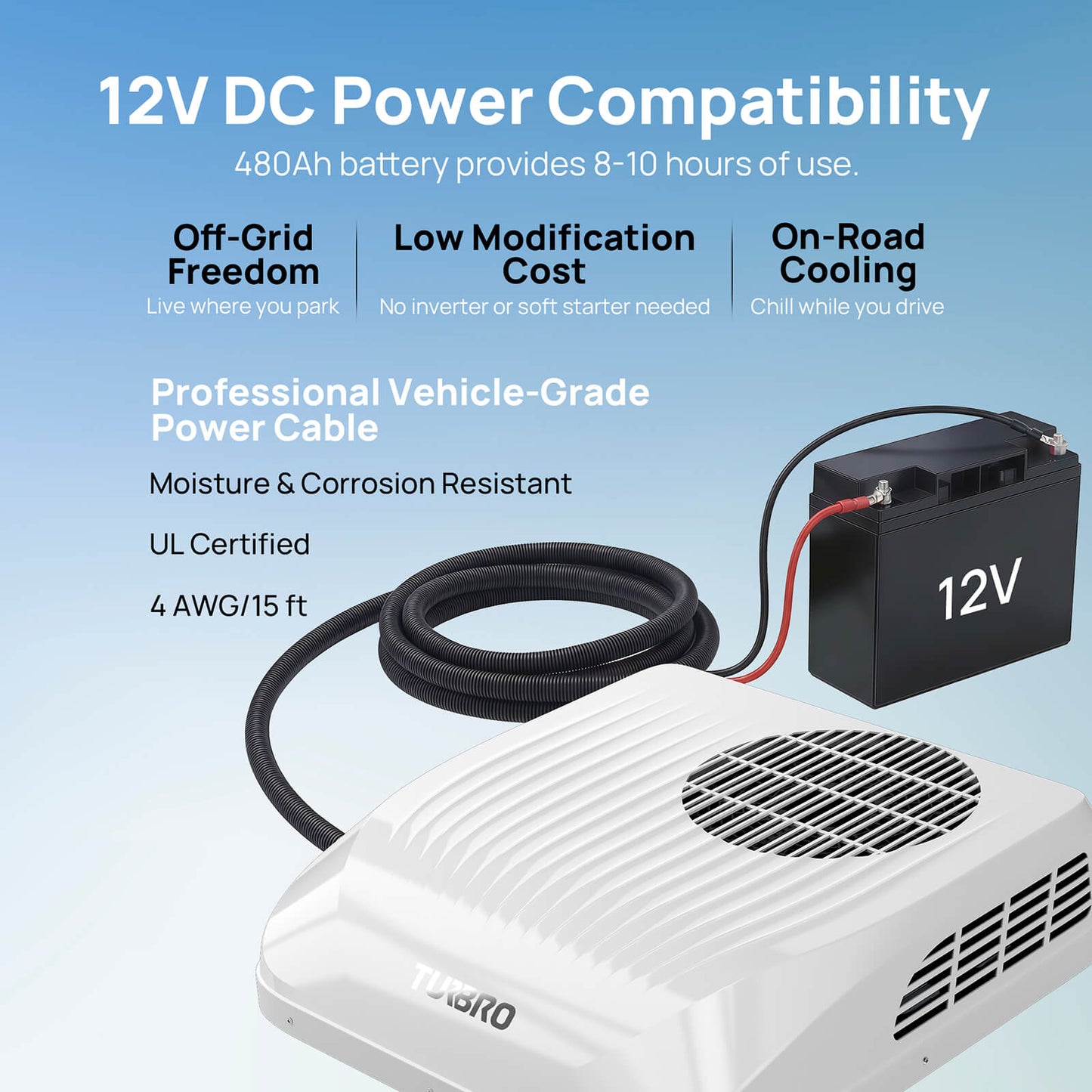 Climatiseur de toit pour camping-car Greenland 9 000 BTU 12 V CC Inverter (R32)