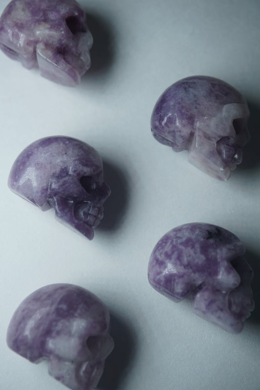 lepidolite crystal skull