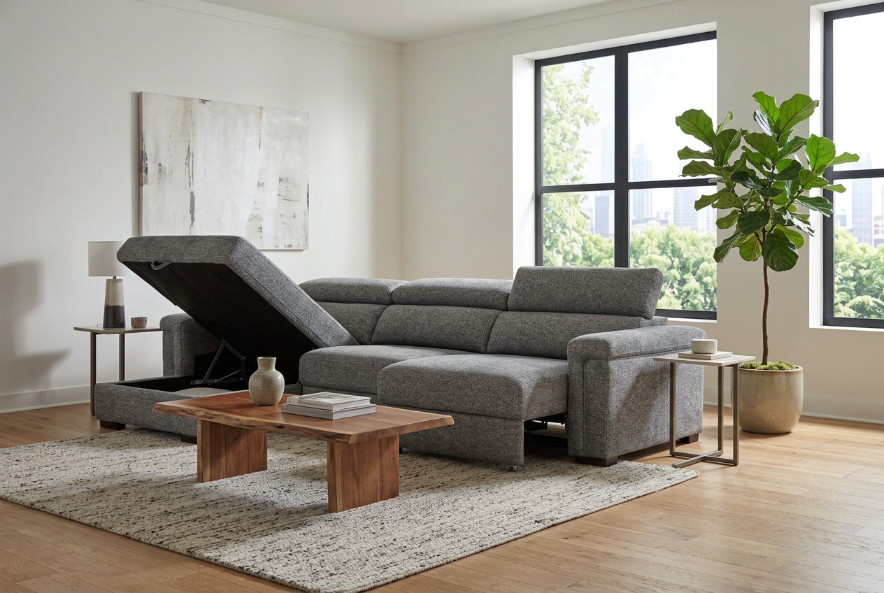 Lucious Gray Double Slider Power Sectional Sofa w/ Storage RAF Chaise