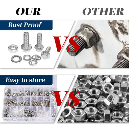 292 Pcs 304 Stainless Steel Bolts and Nuts Kit, A2 Hex Head Flange Nut and Bolt Set M6 M8 M10