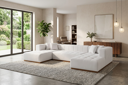 Montecito Ivory Velvet Double Chaise "U" Shape Sectional Sofa