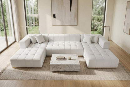 Montecito Ivory Velvet Double Chaise "U" Shape Sectional Sofa