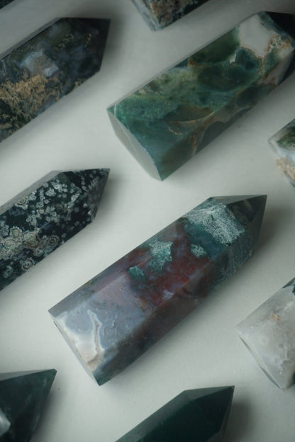 moss agate crystal tower