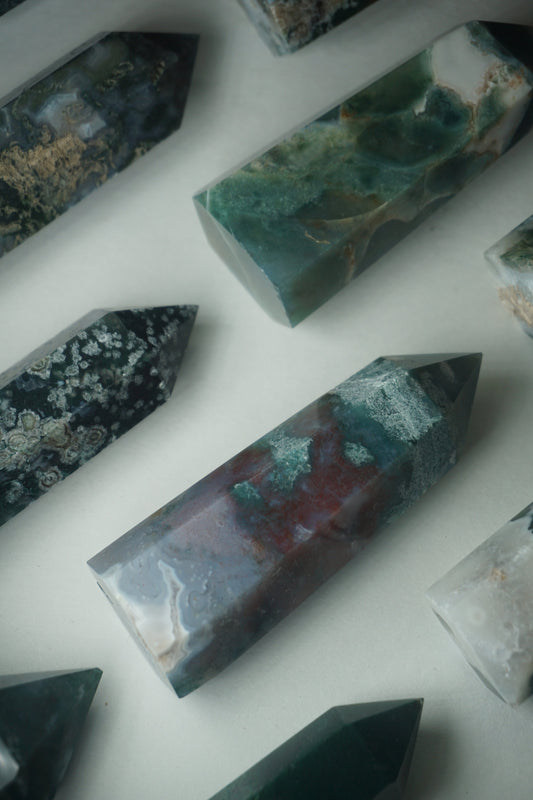 moss agate crystal tower
