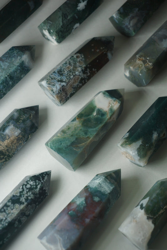 moss agate crystal tower