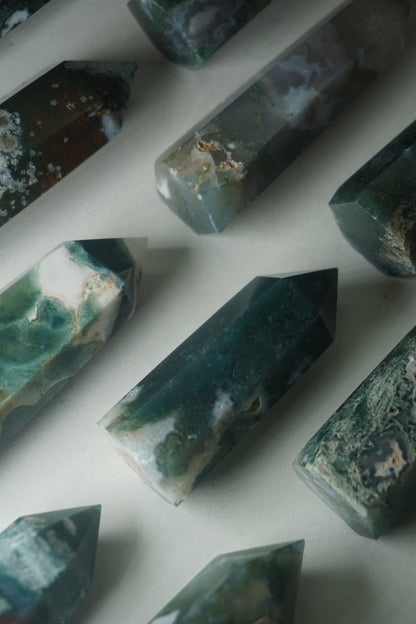 moss agate crystal tower