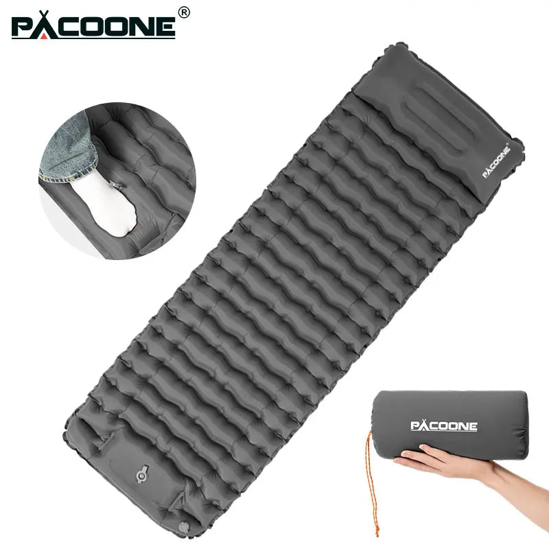 PACOONE Inflatable Camping Mattress with Pillow Ultralight Air Sleeping Pad Pump