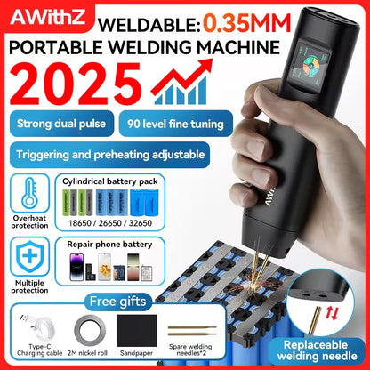 AWithZ Portable Handheld Spot Welder DIY 90 Gears Adjustable for 18650 Battery