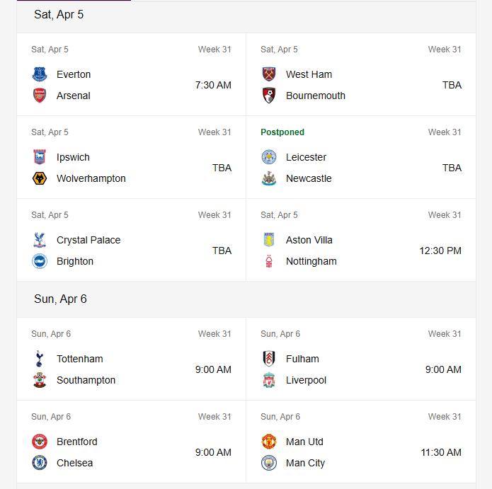 Premier League Next Fixtures [First Class Booking]