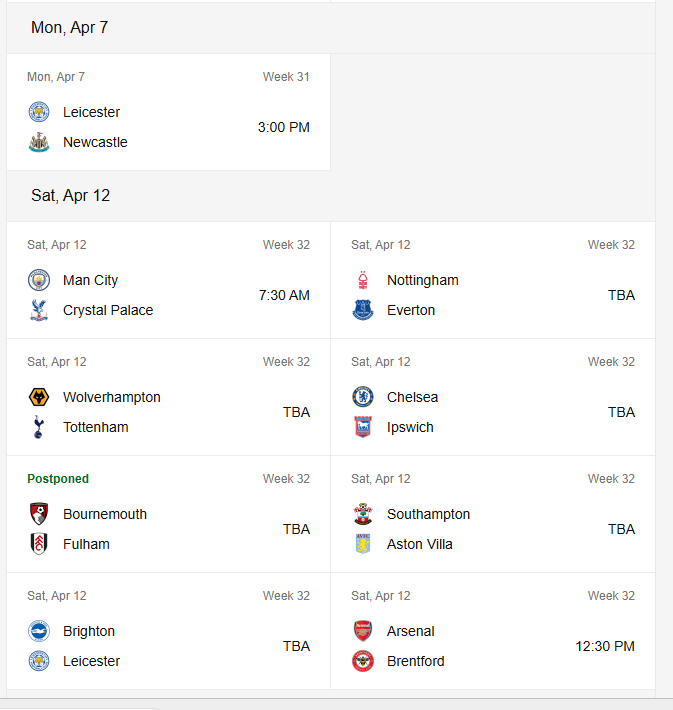 Premier League Next Fixtures [First Class Booking]