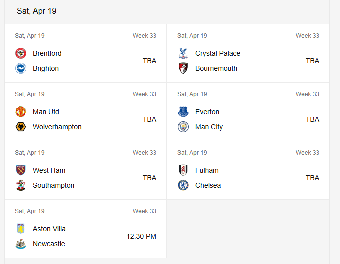 Premier League Next Fixtures [First Class Booking]