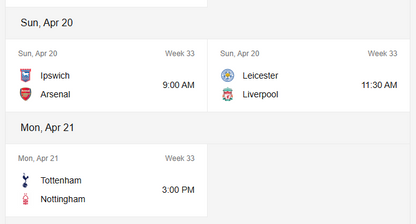 Premier League Next Fixtures [First Class Booking]