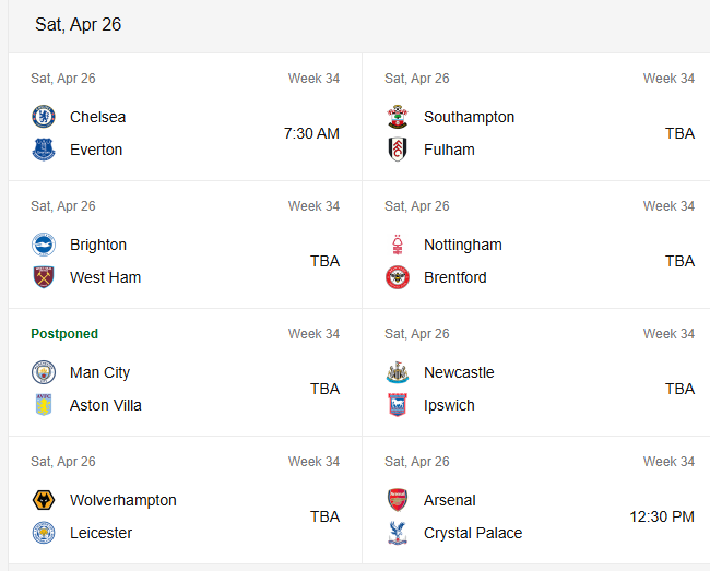 Premier League Next Fixtures [First Class Booking]