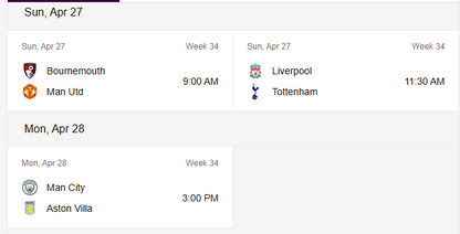 Premier League Next Fixtures [First Class Booking]