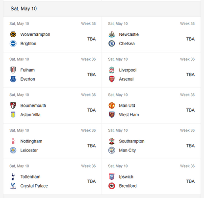 Premier League Next Fixtures [First Class Booking]