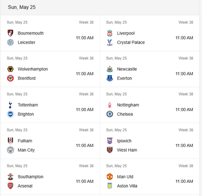 Premier League Next Fixtures [First Class Booking]