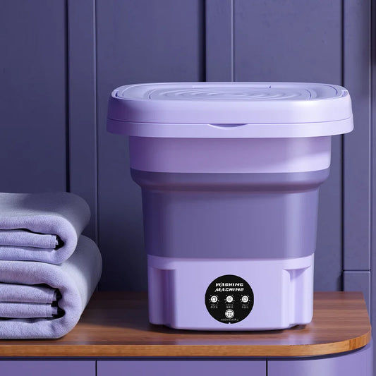 8L Portable Foldable Mini Washing Machine with Spin Dryer for Socks Underwear