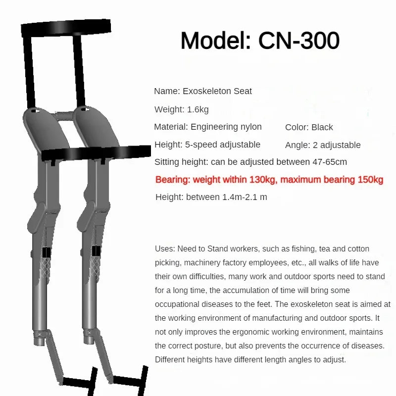 Wearable Exoskeleton Folding Chair Portable Outdoor Travel Seat Lightweight Stool