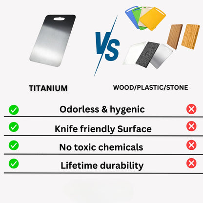 Knightsax Privateer 
R titanium cutting board, silver, medical grade metal, odorless, hygienic, knife-friendly, durable.