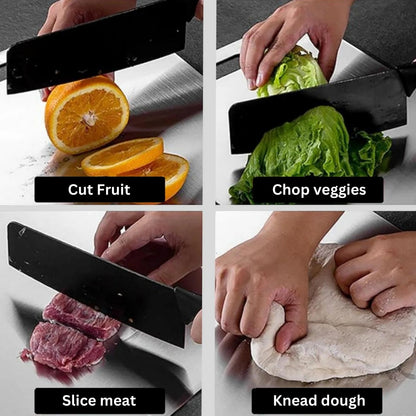 Knightsax Privateer 
® Titanium cutting board, medical grade metal, antibacterial, knife-friendly, dishwasher safe, silver.